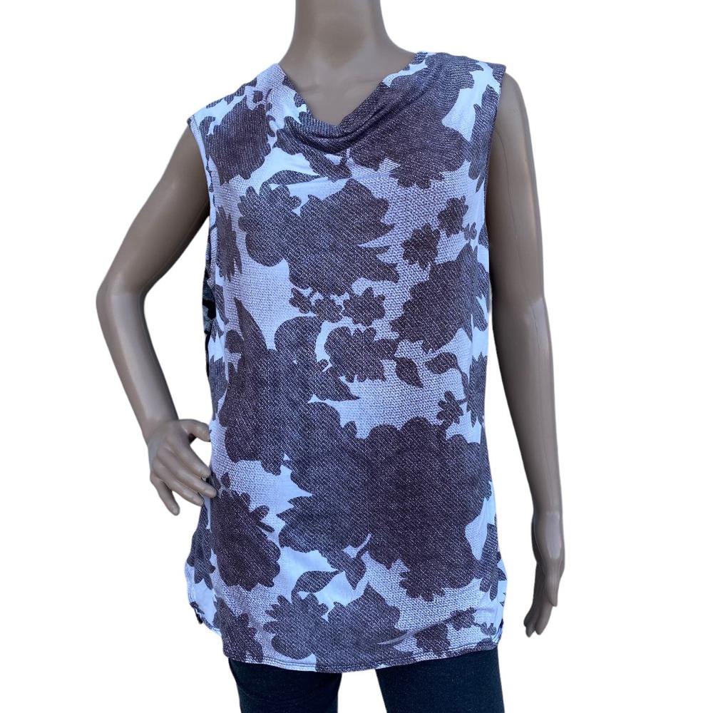 CAbi Floral Sleeveless Blouse - Black and White
